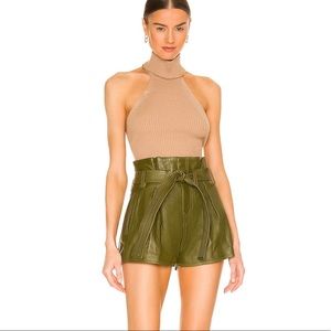 $375⬇️NWT LPA LEATHER HIGH WAIST SHORTS OLIVE GREEN
